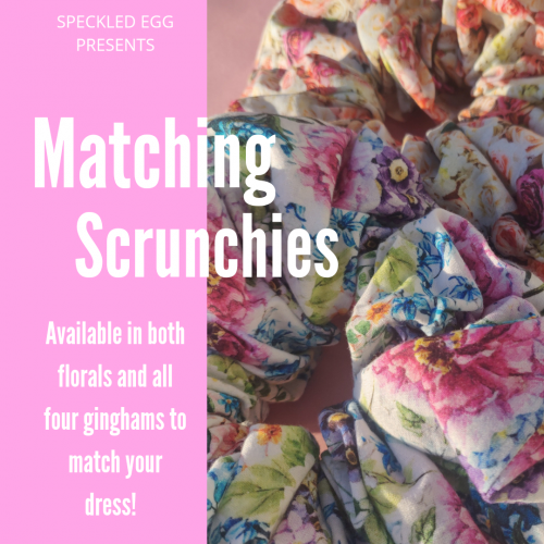 Custom Handmade Hair Scrunchies available in Gingham and Floral Fabrics