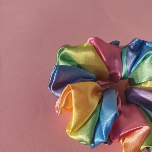 Handmade Rainbow Satin Hair Scrunchie