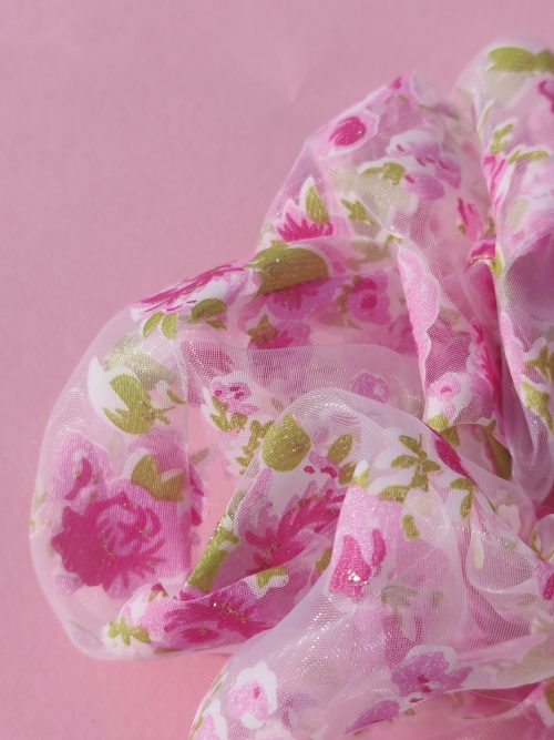 Handmade Rose Pattern Organza Hair Scrunchie