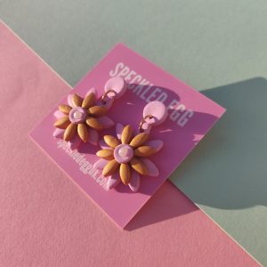 Handmade Daisy Deux Pink and Gold Earrings by Speckled Egg (Slow Fashion Maker)