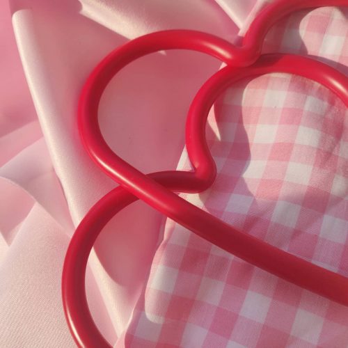 The Isla Bag in Peony Pink Gingham and Red Heart Handles