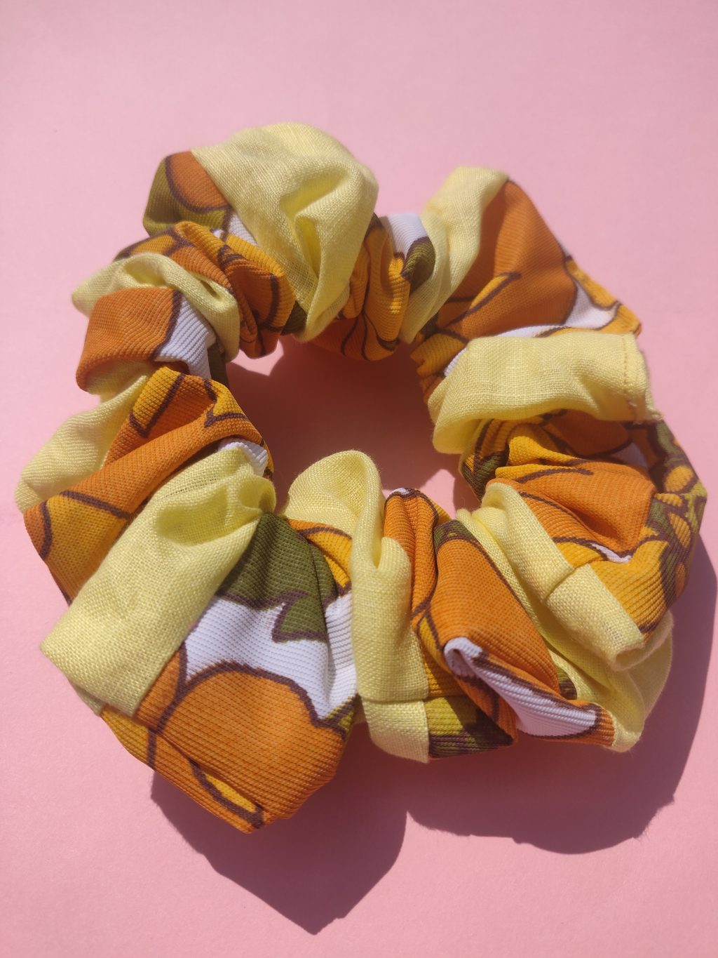 Yellow Flower Patchwork Scrunchie - Luxury Handmade Hair Accessories