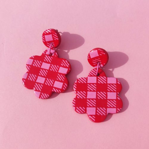 Red & Pink Gingham Earrings